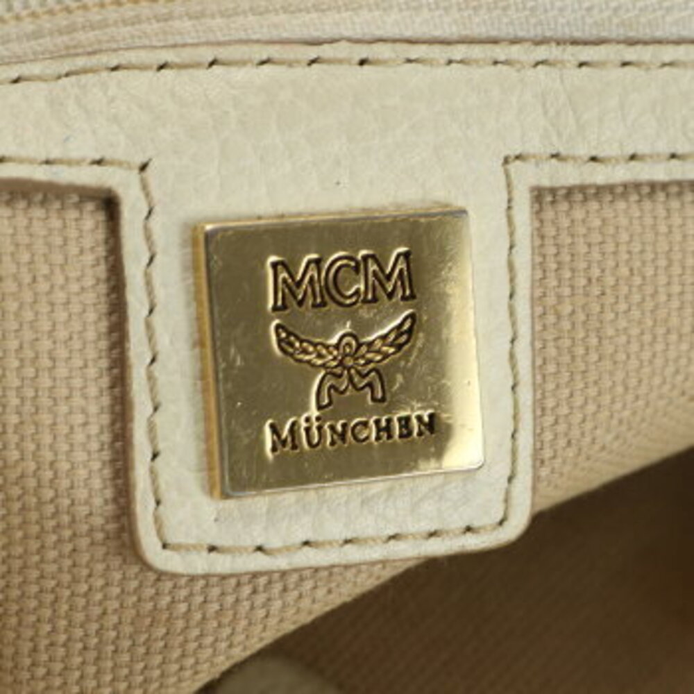 Mcm Bag White Handbag Gold Leather Tote Shoulder Visetos - Picture 14 of 14
